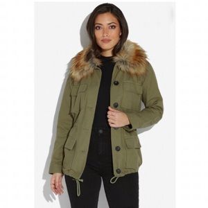 JustFab Utility Jacket With Fur Martini Olive Size S Reg $86.95